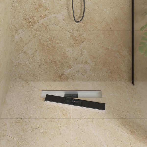vidaXL Duschabfluss mit Glasabdeckung Schwarz 60 cm Edelstahl 304