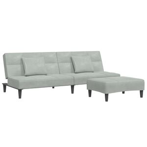 vidaXL Schlafsofa 2-Sitzer mit Fu&szlig;hocker Hellgrau Samt