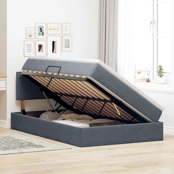 vidaXL Bett mit Stauraum und LED mit LED Dunkelgrau 120 x 200 cm Samt