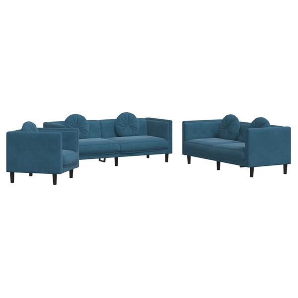 vidaXL 3-tlg. Sofagarnitur mit Kissen Blau Samt