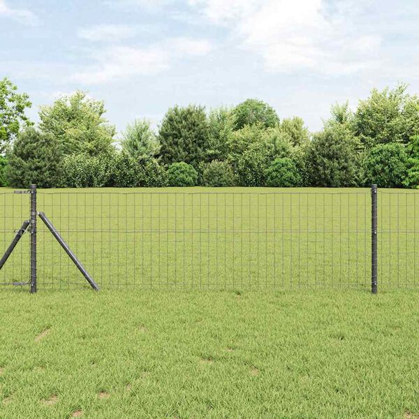 vidaXL Zaun mit Pfosten Grau 0,8 x 25 m Stahl und PVC
