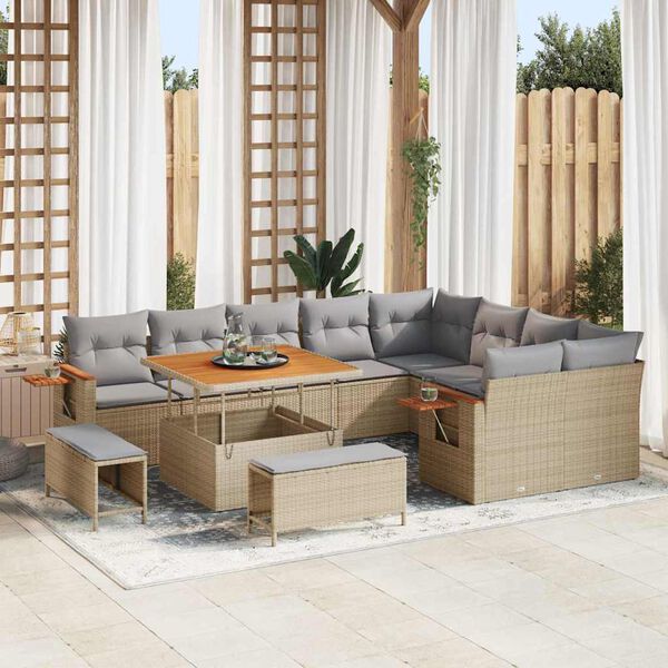 vidaXL Gartensofa-set mit Kissen 13 pcs Beige und Hellgrau Poly-Rattan