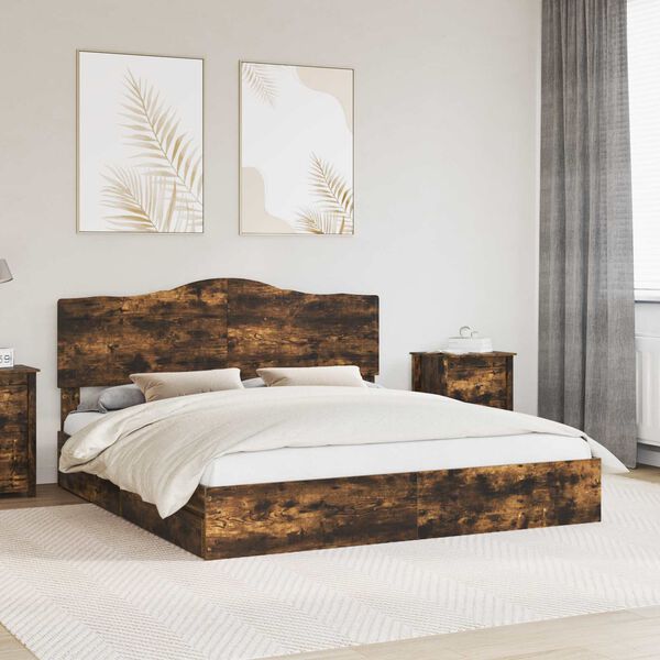vidaXL Aufbewahrungsbett Ger&auml;ucherte Eiche 180 x 200 cm Holzwerkstoff