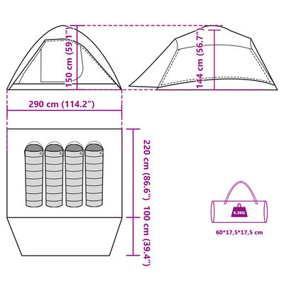 vidaXL Kuppel-Campingzelt 4 Personen Blau Wasserdicht