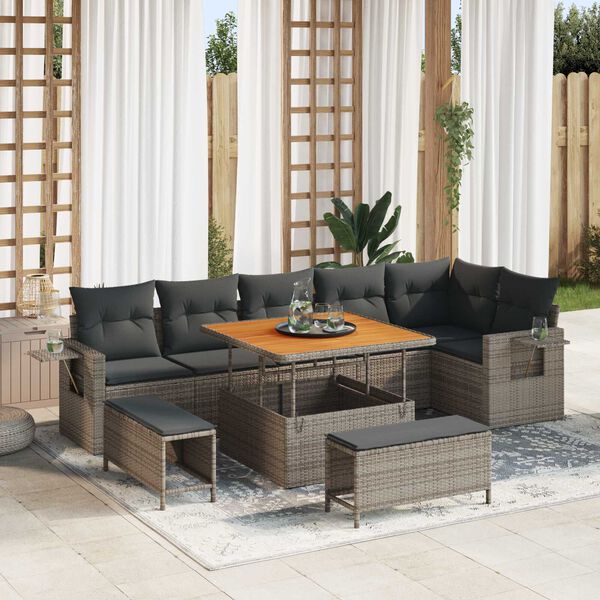 vidaXL Garten-Sofa-Set 9 pcs Grau Poly-Rattan