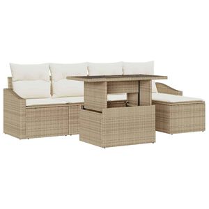 vidaXL Garten-Sofa-Set 6 stk. Beige und Creme Poly-Rattan