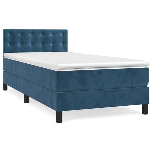 vidaXL Boxspringbett mit Matratze Dunkelblau 100x200 cm Samt