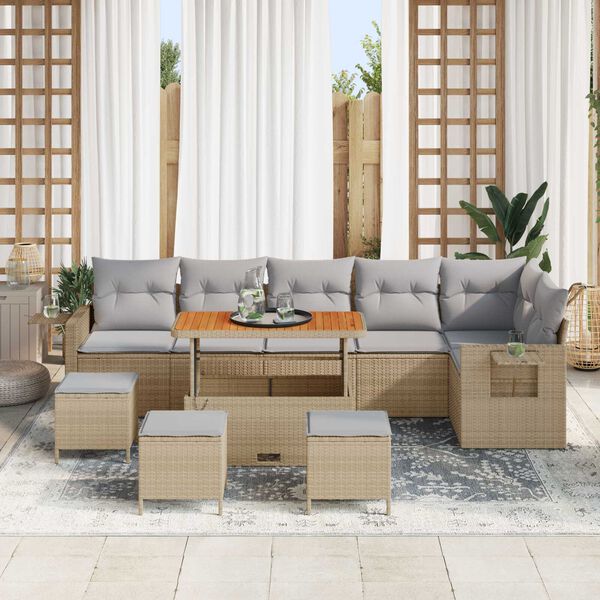vidaXL Gartensofa-set mit Kissen 12 pcs Beige und Hellgrau Poly-Rattan