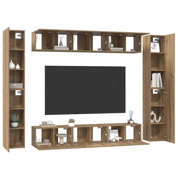 vidaXL TV-Schrankset Wandmontiert 10 pcs Artisan-Eiche Holzwerkstoff