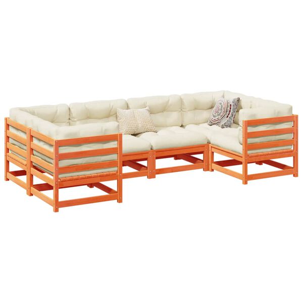 vidaXL 6-tlg. Garten-Sofagarnitur Wachsbraun Massivholz Kiefer