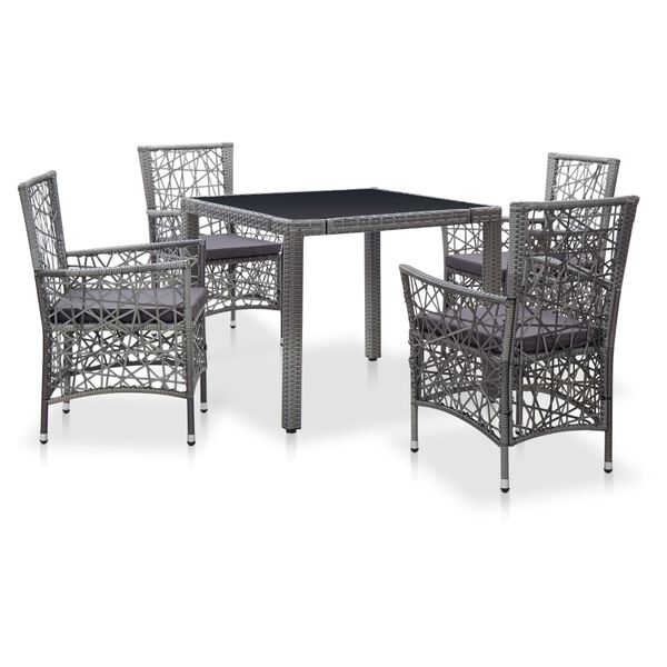 vidaXL 5-tlg. Garten-Essgruppe Poly Rattan Grau