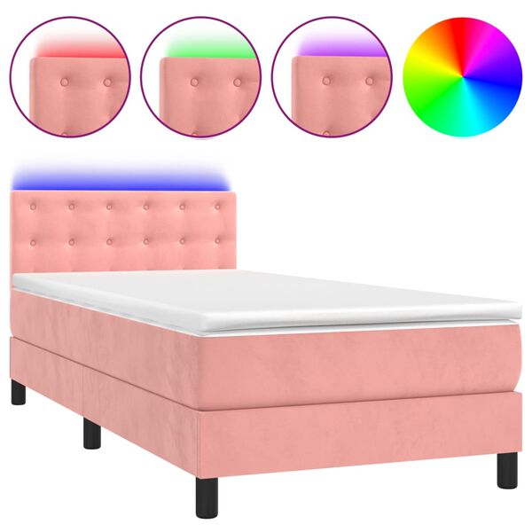 vidaXL Boxspringbett mit Matratze & LED Rosa 90x190 cm Samt