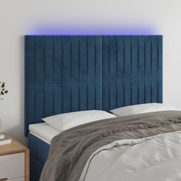 vidaXL LED Kopfteil Dunkelblau 144x5x118/128 cm Samt