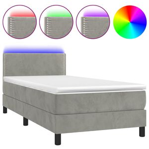 vidaXL Boxspringbett mit Matratze & LED Hellgrau 90x200 cm Samt