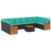 vidaXL 11-teiliges Gartensofa-Set mit Kissen, schwarzes Polyrattan
