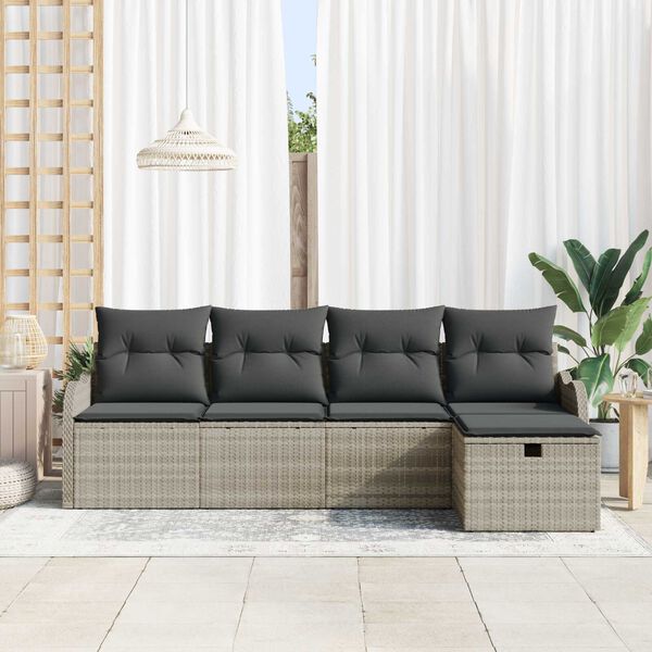 vidaXL Garten-Sofa-Set 5 pcs Hellgrau 231 x 117 x 85 cm Poly Rattan