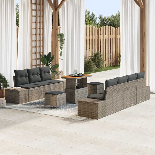 vidaXL Gartensofa-set mit Kissen 10 pcs Grau Poly-Rattan