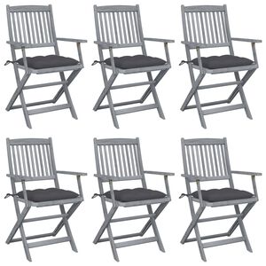 vidaXL Klappbare Gartenst&uuml;hle 6 Stk. mit Kissen Massivholz Akazie