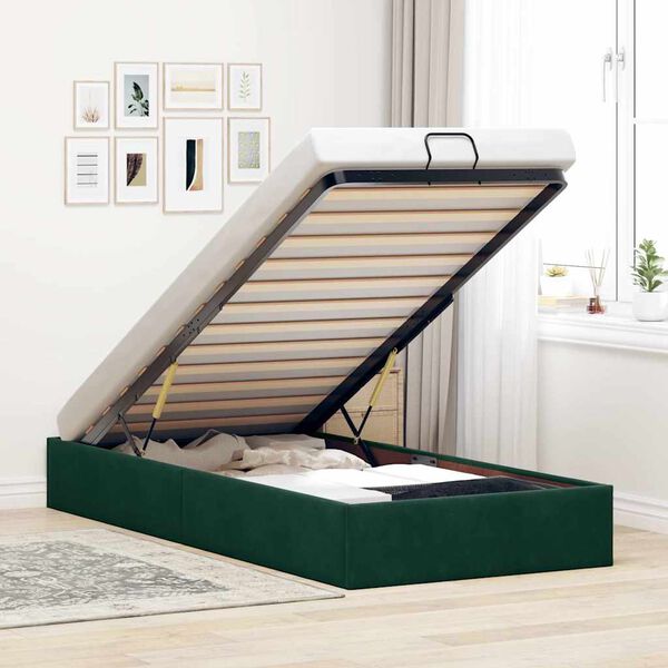 vidaXL Ottoman-Bett ohne Matratze Dunkelgr&uuml;n 90x200 cm Samt