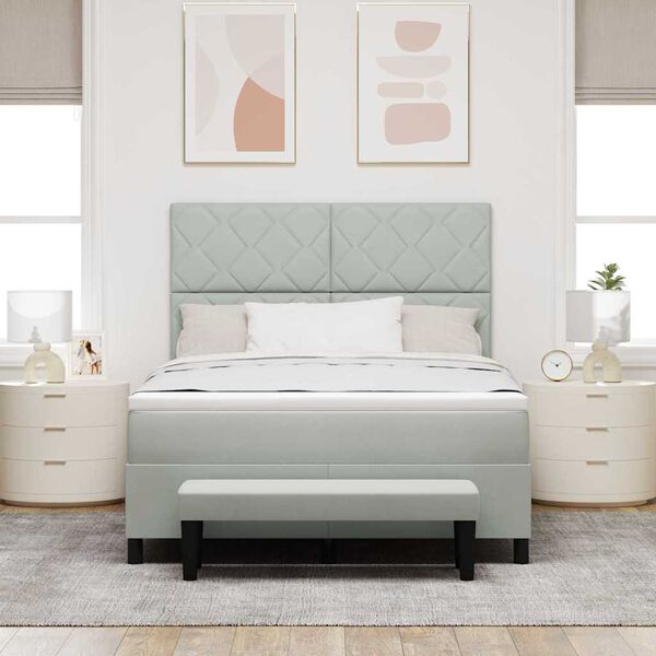 vidaXL Boxspringbett mit Matratze Hellgrau 140 x 190 cm Samt