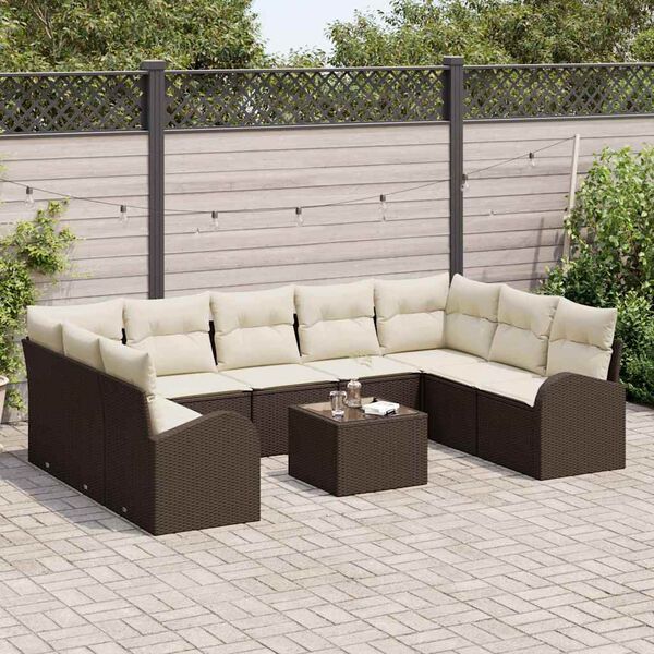 vidaXL Sofa Set mit Kissen 10 pcs Braun Poly Rattan