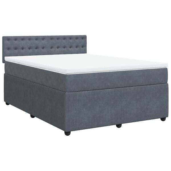 vidaXL Boxspringbett mit Matratze Dunkelgrau 140x200 cm Samt