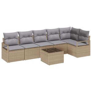 vidaXL Sofa Set mit Kissen 7 pcs Beige Poly Rattan