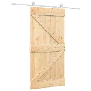 vidaXL Schiebet&uuml;r 100 x 210 cm Massives Kiefernholz Nat&uuml;rlich und Wei&szlig;
