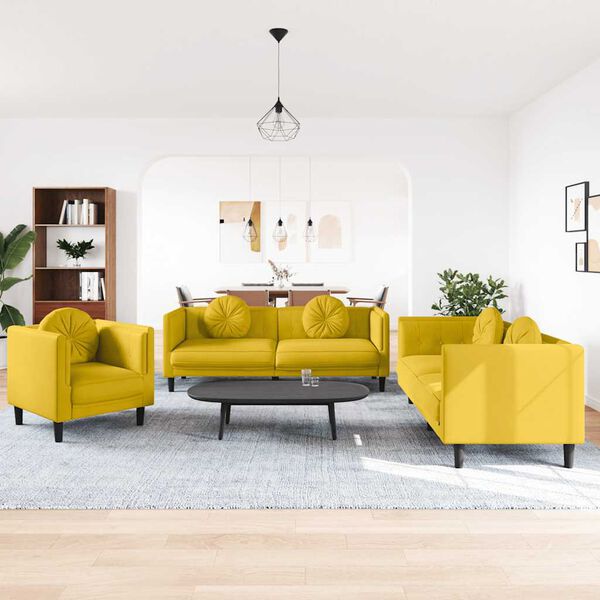 vidaXL 3-tlg. Sofagarnitur mit Kissen Gelb Samt