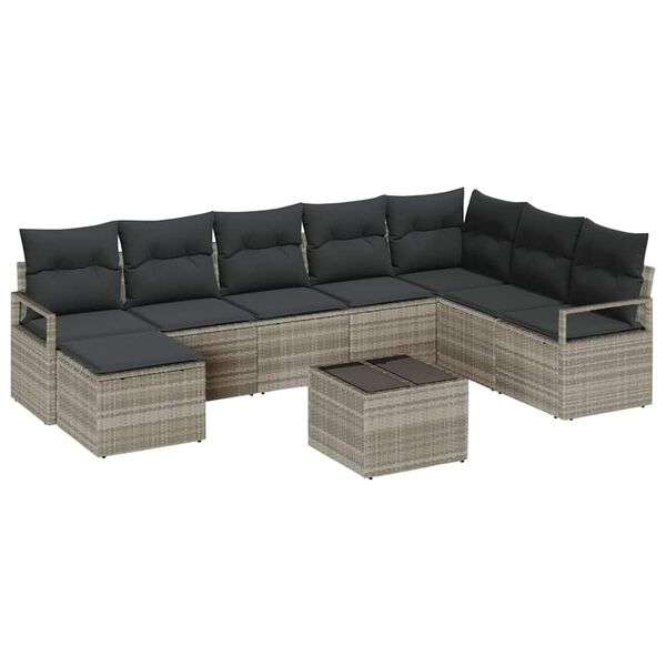 vidaXL Sofa Set mit Kissen 8 pcs Hellgrau Poly Rattan