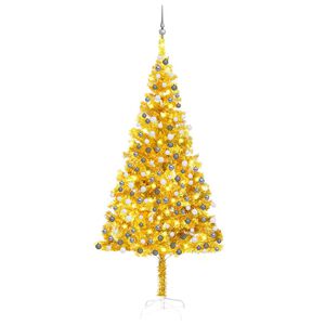 vidaXL K&uuml;nstlicher Weihnachtsbaum Beleuchtung & Kugeln Gold 210 cm