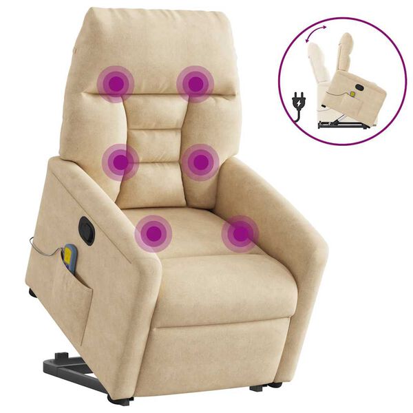 vidaXL Massagesessel mit Aufstehhilfe Creme Mikrofasergewebe