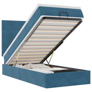 vidaXL Ottoman-Bett mit Matratzen & LEDs Dunkelblau 90x190 cm Samt