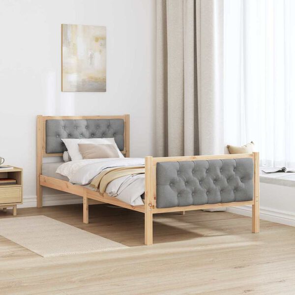 vidaXL Bettrahmen Hellgrau 90 x 200 cm Massives Kiefernholz