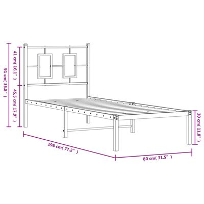 vidaXL Metallbett ohne Matratze mit Kopfteil Weiß 75x190 cm