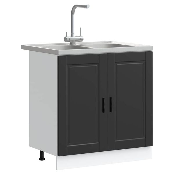 vidaXL Waschbecken-Unterschrank Porto 2 pcs Schwarz Holzwerkstoff