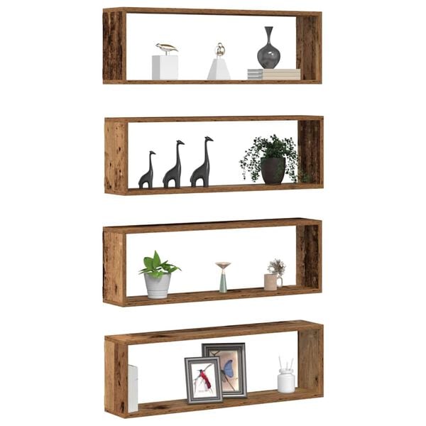 vidaXL Wandregal mit Regal 4 pcs Altholz 80 x 15 x 26 cm Holzwerkstoff