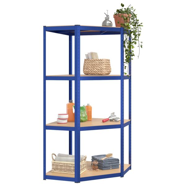 vidaXL Regale mit 4 B&ouml;den 3 Stk. Blau Stahl & Holzwerkstoff