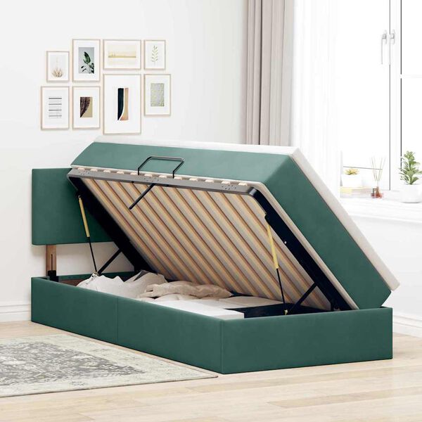 vidaXL Bett mit Stauraum und LED mit LED Dunkelgr&uuml;n 90 x 190 cm Samt