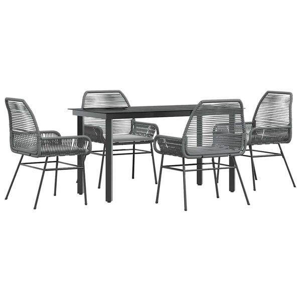 vidaXL 5-tlg. Garten-Essgruppe mit Kissen Grau Poly Rattan Glas