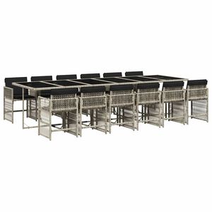 vidaXL 13-tlg. Garten-Essgruppe mit Kissen Hellgrau Poly Rattan