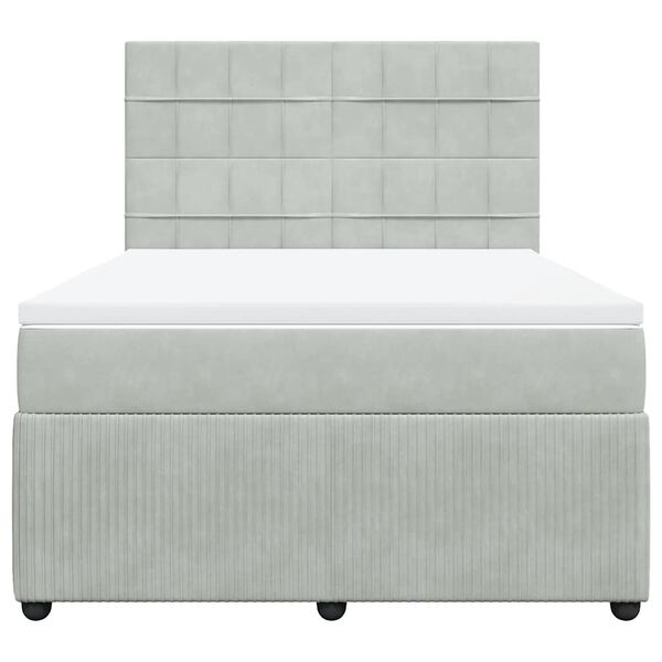 vidaXL Boxspringbett mit Matratze Hellgrau 160x200 cm Samt