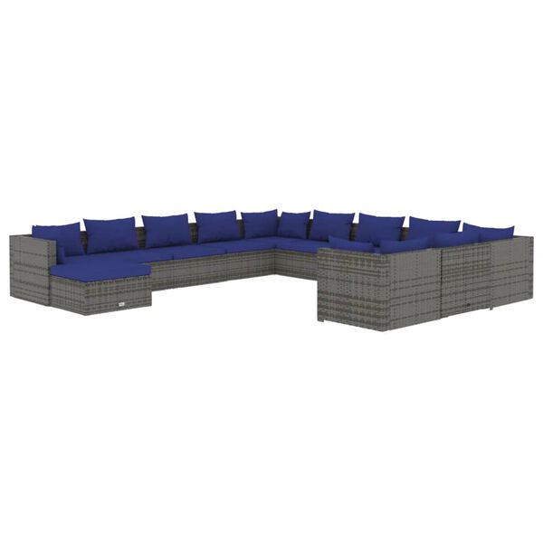 vidaXL 12-tlg. Garten-Lounge-Set mit Kissen Poly Rattan Grau