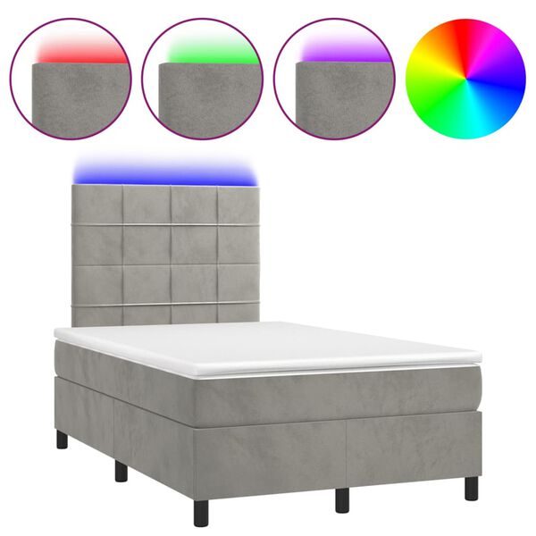 vidaXL Boxspringbett mit Matratze & LED Hellgrau 120x200 cm Samt