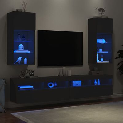 vidaXL TV-Schränke mit LED-Leuchten 2 Stk. Schwarz 40,5x30x90 cm