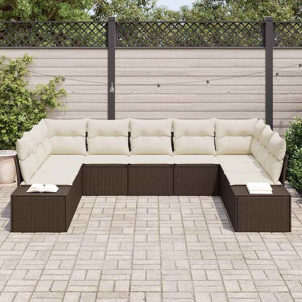 vidaXL Gartensofa-set mit Kissen 9 pcs Braun und Creme Polyrattan
