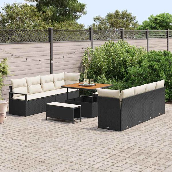 vidaXL Garten-Sofa-Set mit Kissen 11 pcs Schwarz Poly Rattan