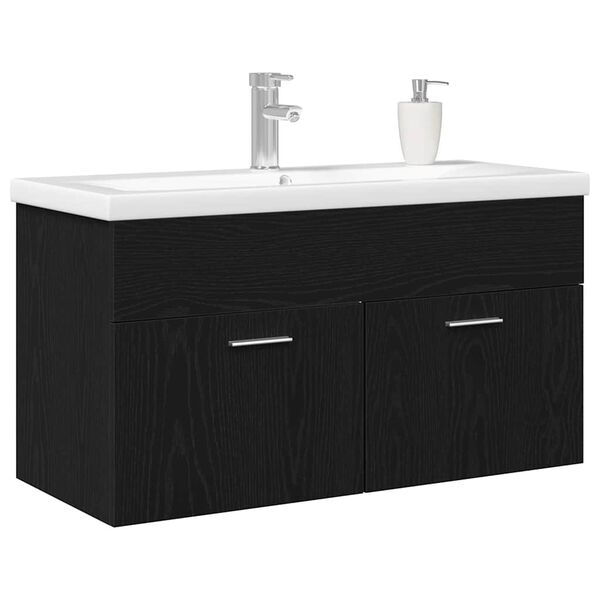 vidaXL Badezimmerschrank Schwarz Eichen-Optik 90 x 38,5 x 46 cm