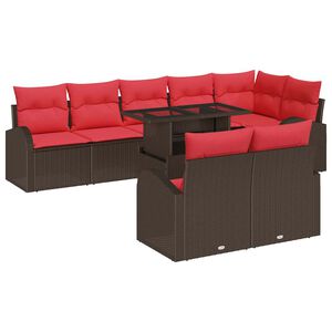vidaXL Gartensofa-set 9 Stk. 8-Sitzanzahl Braun und Rot Poly-Rattan
