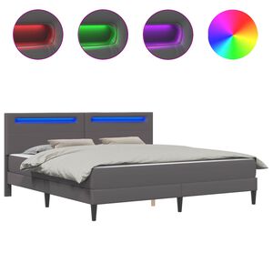vidaXL Bettrahmen mit LED-Lichtleisten Grau 200 x 200 cm Kunstleder